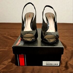 Black sling open toe pump Size 10